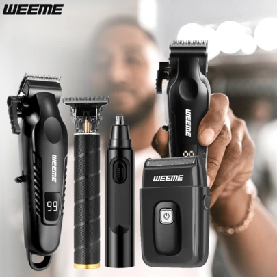 WEEME Bộ máy cạo râu và tỉa râu điện không dây 4 trong 1 dành cho nam giới, bao gồm máy tỉa lông mũi và máy cạo râu, dụng cụ chăm sóc đa chức năng để tỉa, cạo và làm sạch, thích hợp sử dụng tại nhà, khi đi du lịch và làm quà tặng cho bạn trai hoặc bố.