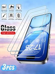 3pcs HD Tempered Glass Film Screen Protection Compatible With IPhone 17 16 15 14 13 12 11 - Clear - View 24