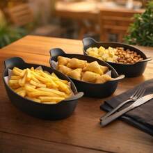 Kit com 05 Travessas Canoa Petisqueiras em Plástico Preto Resistente 24cm - Servir comidas, churrasco, petiscos - Visão 3