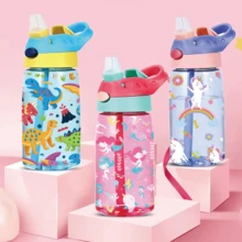 500ml Kids Straw Water Bottle With Silicone Spout, Cute Mermaid & Dinosaur Design,Leakproof PC Material | EncouragesDrinking, Lightweight For School & Travel|Easter, Back To School, Christmas, Birthday,Children's Day Gift For Boys Girls - Multicolor - View 2