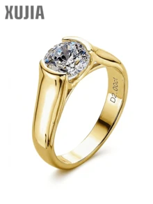 XUJIA 1枚2克拉莫桑石戒指，925纯银女士订婚戒指，8毫米D色圆形切割莫桑石结婚戒指，周年纪念礼物，新娘首饰 - RMO-154 - 查看 2