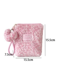 1个时尚豹纹化妆包，带毛绒爱心吊坠；可爱豹纹零钱包，带拉链；女士毛绒化妆包；化妆包；现金包；身份证夹；信用卡收纳包；卫生巾收纳袋 - 彩色 - 查看 8