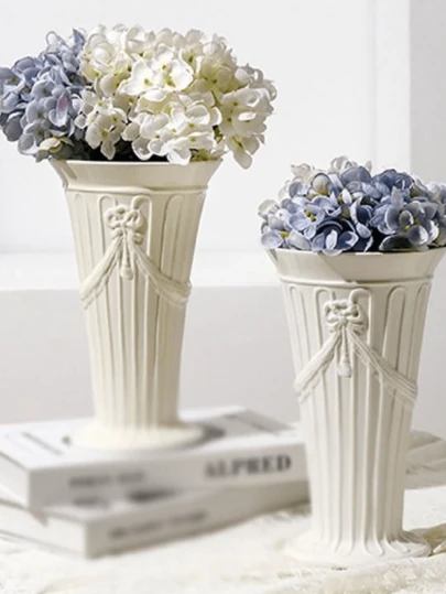 Elegant White Resin Vase Set With Bow Detail – Modern Farmhouse Home Decor For Living Room, Bedroom & Entryway | Premium Tabletop Accent For Hydrangea Arrangements, Wedding Centerpieces & Minimalist Aesthetic | Timeless Ceramic-Like Finish To Elevate Your Interior Style