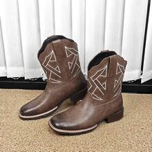 Men's Cowboy Boots, Horse Boots, And Short Boots. PU Rubber Sole With Low Heel Embroidery. Western Style Outdoor Wedding Party Christmas Men's Gift Brown Black - Brown - View 8