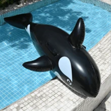 1pc Inflatable Black Whale Rider, Thick PVC Animal Riding Inflatable Water Toy, Adult Floating Raft - Black - View 2