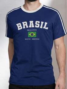 Men's Brazil World Cup Soccer T-Shirt, 100% Cotton - 藏蓝色 - 查看 10