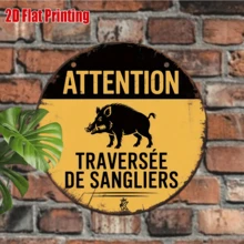 2D Flat, 1pc Vintage Boar Crossing Sign - 8"X8" Rustic Metal Iron Wall Art, French "Attention Sanglier" Warning Plaque, Durable Iron Outdoor/Indoor Decor Suitable For Hunting Cabin, Farmhouse, Woodland - Gift For Boar Enthusiasts And Nature Lovers, 2D Flat, Pre-Drilled Holes, Style As Shown In Size Image - Multicolor - View 5