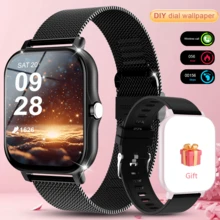 1个男女通用智能手表，配钢表带，赠送硅胶表带，1.83英寸触摸屏，具备通话、闹钟、信息提醒、多种运动模式、距离追踪、步数和卡路里计数、USB充电功能，兼容安卓和iOS系统 - 240P TFT显示屏，180mAh锂离子电池，适合作为节日礼物 - 彩色 - 查看 5