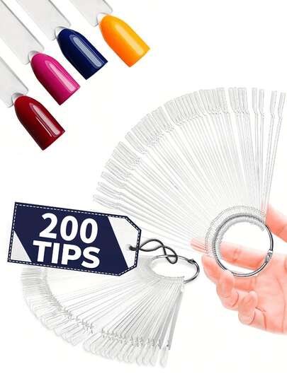 200 piezas de palitos de uñas transparentes - Muestras de color acrílico transparente y liso con anillos de metal para una práctica fácil y una visualización del color real - Conveniente para la organización y la aplicación