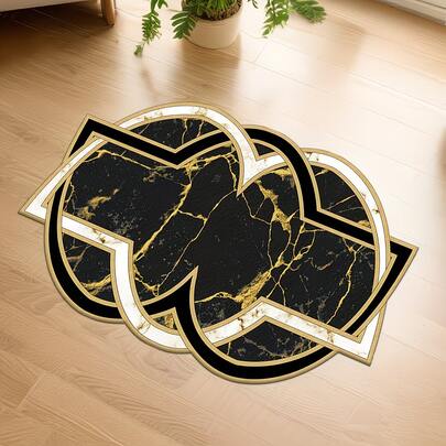 1 件装黑色和金色异形地毯，家居时尚装饰垫，黑色和金色花卉印花图案，尺寸不规则，裁剪公差为 1-5 厘米，家居装饰地毯，适用于客厅、卧室、酒店大堂入口，舒适优雅，适合家居装饰、客厅装饰、现代装饰，可机洗，大尺寸垫子
