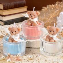 1个可爱小熊蜡烛，萌萌的小熊生日礼物，家居装饰烛台，非常适合情人节、母亲节、室内装饰、毕业礼物和送给女性的礼物。 - 小玻璃小熊 - 查看 2