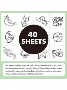 [Livro de Colorir para Adultos] 40 Folhas, Livro de Colorir Estilo de Verão Quente e Fofo - Kits de Artesanato de Papel com Tema de Desenhos Animados como Presentes para Relaxamento, Treinamento de Foco e Momentos em Família. Pode ser usado como presente para Halloween, Natal, Ação de Graças e Aniversários. - Livro de colorir - Visão 4