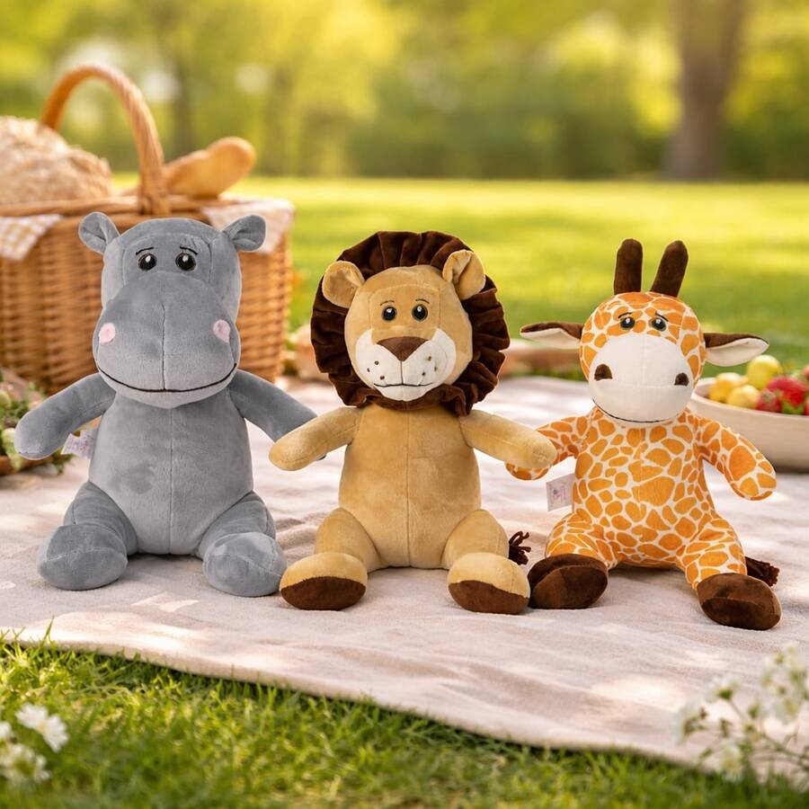 Safari Trio 35cm Plush - Elephant, Giraffe, Hippopotamus, Lion, Monkey - Gift Toy, Cute Animal Friends, Same As Photo, Jungle Kingdom, Madagascar - 河馬,獅子,長頸鹿三人組 - 查看 1