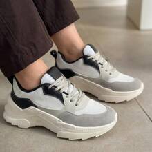 Women's Modern Platform Sneakers, Comfortable For Everyday Casual Wear, Stylish, Vacation, Lace-Up, Party, Office, Outdoor - 灰/黑色 - 查看 6