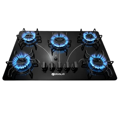 Fogão Cooktop 5 Bocas a Gás Ultra Chama 127V/220V Bivolt Acendimento Automático Vidro Temperado Braslar
