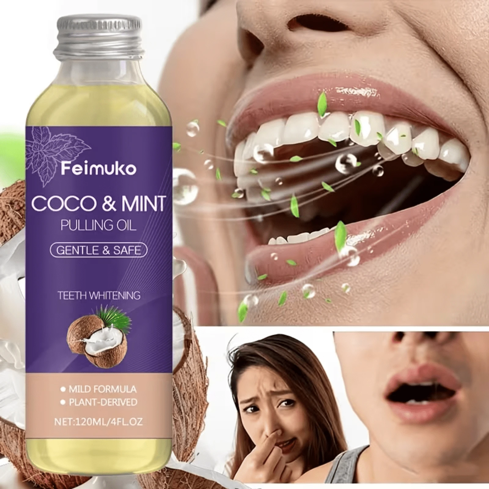 椰子薄荷漱口水，去除牙渍，美白牙齿，清新口气，温和成分清洁口腔异味，清爽薄荷漱口水 - 椰子薄荷漱口水 - 查看 1