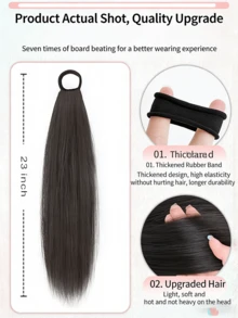 Peluca con diadema de 23 pulgadas de largo, banda elástica de cabello natural y esponjoso, peluca con coleta alta - Multicolor - Ver 5