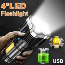1 PC Strong Light 4LED Flashlight With COB Side Lights, 4 Modes Of USB Charging, ABS Material, Camping Tools - 1 PC - View 2