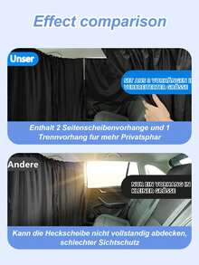 通用型汽车隔断及侧帘套装 – 黑色隐私隔断，带遮阳、防紫外线和隔热功能 – 易于安装，采用挂钩和魔术贴，适用于轿车、SUV、面包车、卡车，遮光隐私帘 - 遮陽簾 - 查看 7