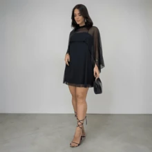 Elegant Short Tulle Cape Dress - New Arrival - màu đen - Xem 3