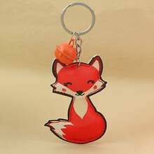 1pc Cute Fox Plush Pendant, PU Leather Bell Charm, Bag/Car Keychain Accessory - Multicolor - View 2