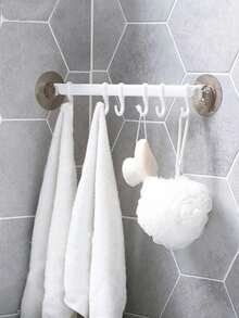 6pcs Adhesive Hooks, Powerful Glue No Damage Hooks, 6-Hook Rack For Kitchen, Bathroom, Corner, Nail-Free Hanging Hooks - White - View 1