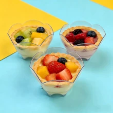 10/20/30/50pcs Reusable 90ml Plum Blossom Clear Dessert Cup Plastic Parfait Cup For Dessert Sampling - 彩色 - 查看 7