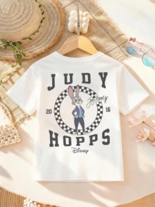 Disney Zootopia Printed Girls' T-Shirt - Children's Clothing Design Short Sleeve Casual Cute Style Comfortable And Loose, Suitable For Boys And Girls, Perfect For Parties And Play, Machine Washable, Gift Packaging, Girls' Short Sleeve Shirt - 白色 - 查看 3