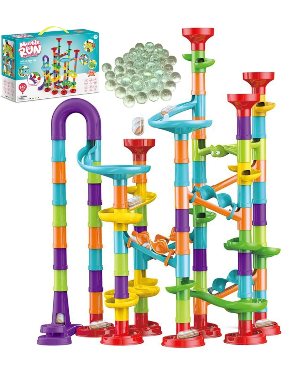 142pcs Marble Race Track Toys, Marble Run Set, Construction Building Blocks Game For Kids Birthday STEM Gifts, And Early Cognition, Hand Exercise, Parent-Child Interaction, Distinguish Colors - 彩色 - 查看 1