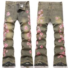 Purple 2025 New Arrival Mens Flared Jeans Street Fashion Heavy Embroidery Plum Blossom Non Stretch Y2k  Hot  In Stock - 卡其色 - 查看 7