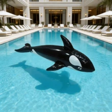 1pc Inflatable Black Whale Rider, Thick PVC Animal Riding Inflatable Water Toy, Adult Floating Raft - Black - View 1