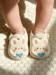 1 Pair Infant Rabbit Face Design Soft Bottom Anti-Slip Slippers, White & Beige, Comfortable Infant Shoes - Beige - View 2