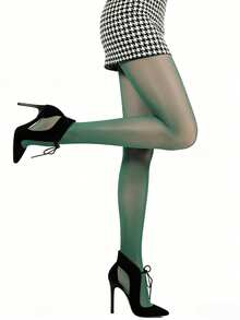 1 Pair Plus Size Women's Skin-Friendly Silky Sheer Pantyhose, Smooth Sexy Confident Charm Display - Green - View 4
