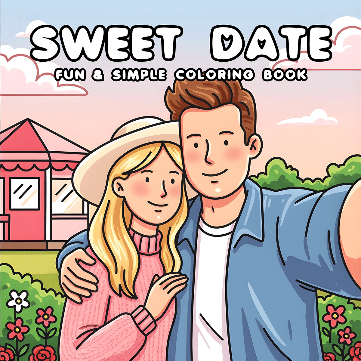 GDTME 1 Pc "Couple's Moments" Pearl Thickened Inner Page Coloring Book, Size 20cm*20cm, 24 Pages. Coloring Before Bed Helps Relax And Sleep. This Coloring Book Is Suitable For Parent-Child Interaction, With A Simple And Warm Style, Making It A Must-Have For Back To School And A Great Gift. - XJ-382 - View 1