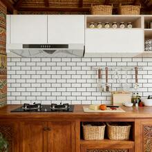 1卷白色砖纹自粘壁纸，防水防油，适用于厨房和浴室防溅板，880*40厘米/346*15.74英寸 - 1PC - 查看 4