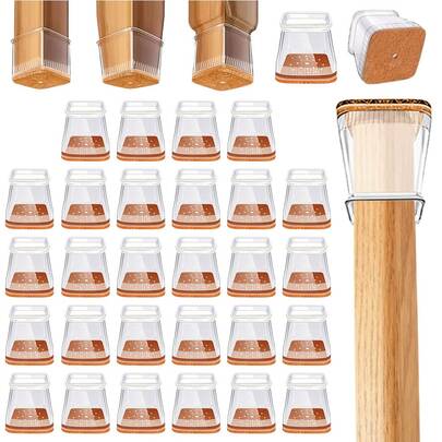8/20/28pcs Brown Rectangular Hardwood Floor Protectors, Transparent Chair Leg Covers, Metal Chair Leg Caps, Effectively Reduce Floor Scratches, Wear-Resistant, Easy Installation, Medium Furniture Leg Sleeves