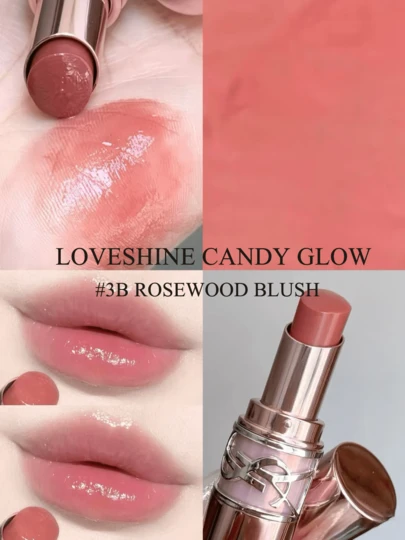 Yves Saint Laurent Bálsamo labial Loveshine Glow #3B Color Madera Rosa, Tubo Rosa, Bálsamo labial hidratante, Color de larga duración, Fácil de aplicar, Tamaño de viaje 1.6g/0.06oz