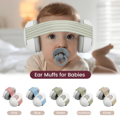 1个彩色橡皮筋婴儿耳罩，降噪，婴儿护耳耳机，带可调节头带，是旅行、飞机和节日活动的理想选择。