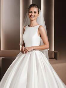 1件经典时尚镶边新娘长头纱，双层镶边新娘头纱，多功能婚礼配饰头纱，带发梳 - 米色 - 查看 3