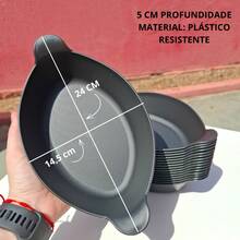 Kit com 05 Travessas Canoa Petisqueiras em Plástico Preto Resistente 24cm - Servir comidas, churrasco, petiscos - Visão 4