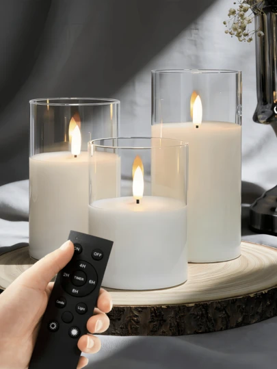 1pc/2pcs/3pcs LED Flameless Candles, Flickering LED Pillar Candles, Upgraded Water Drop Wick, Battery Powered Electronic Candles (Batteries Not Included), Suitable For Centerpiece Decor, Wedding, Garden, Holiday Party, Gift, Fireplace, Home Decor (Clear, 3" X 4" 5" 6")