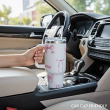 1pc 40oz Romantic Bow Stainless Steel Insulated Tumbler With Handle, Large Capacity Travel Mug, Suitable For Car, School, Office, Outdoor, Gym, Home, Great Gift For Women And Teenagers, Holiday And Birthday (With Straw) - Multicolor - View 3