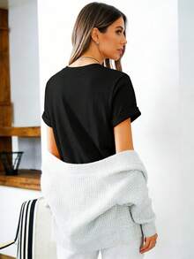 Loose Fit Crew Neck T-Shirt | Disney Lilo & Stitch Valentine's Day Theme | Vacation Wear. Made From Soft, Comfortable, And Durable Pure Cotton, This Is An Ideal Choice For Spring And Summer. This Crew Neck T-Shirt Is Suitable For Everyday Wear, Shopping, Parties, Travel, And Gatherings, And Also Makes A Thoughtful Gift. - Black - View 2