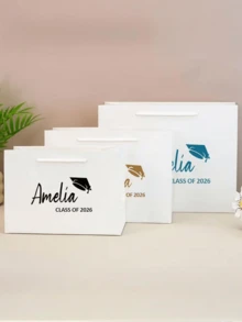 1 pieza Bolsa de regalo personalizada para graduación, regalo de graduación, bolsa de regalo blanca personalizada, bolsa de regalo personalizada para graduación, bolsa de regalo personalizada, bolsa de embalaje de regalo para fiesta de graduación - Multicolor - Ver 2