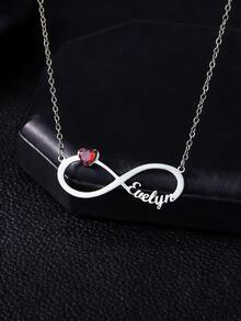 Custom Heart Birthstones Two Names Infinity Necklaces For Women Stainless Steel Customized Pendant Necklace Female Personalized Neck Chain Jewelry Birthday Valentine's Day Gift - Multicolor - View 12