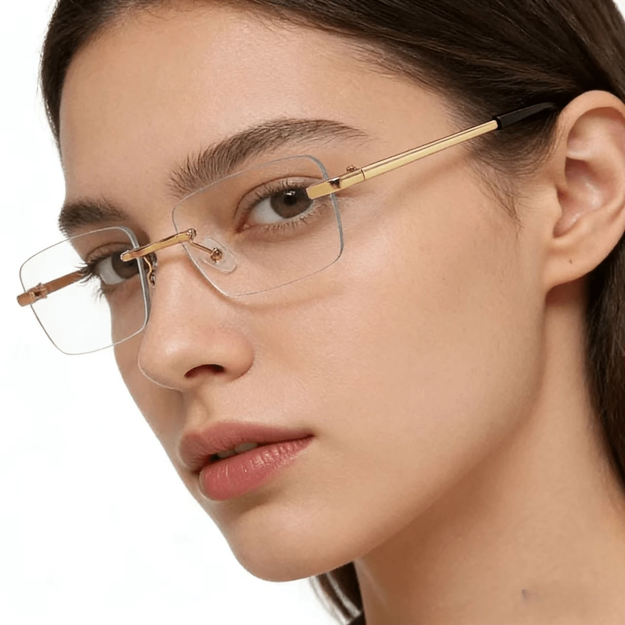 1 Pair Minimalist Metal Frameless Glasses, Lightweight Square Optical Glasses For Office, Computer Use, Business Commute - White - View 1