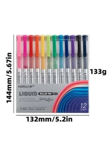 12 Colors Liquid Ink Ballpoint Pens, Quick Drying Large Capacity Colored Pen Set - Sets - View 2