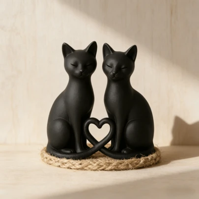 2 Stück herzförmige Katzen Skulptur Dekoration, moderne Heimdekoration, 3D Muster, geeignet für Schreibtisch, Bücherregal, Couchtisch, Einweihungsgeschenk, Hochzeitstag, romantisches Valentinstags-Geschenk, Geschenk für Katzenliebhaber
