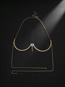 1件性感露背吊带项链，配有心形吊坠和水钻，时尚百搭，适合派对、海滩、夜总会等场合。 - 金色 - 查看 6