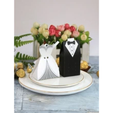 200 piezas Cajas de dulces estilo occidental para boda, cajas de recuerdos de boda para novios, cajas de regalo para dulces y chocolates atadas con cinta, cajas de recuerdos de fiesta de boda clásicas y creativas para decoración de mesa de postres, despedida de soltera, Día de San Valentín - Conjuntos - Ver 2